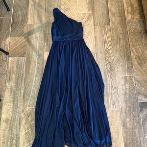 David’s Bridal One Shoulder Long Bridesmaid Dress, Marine, Size 6
